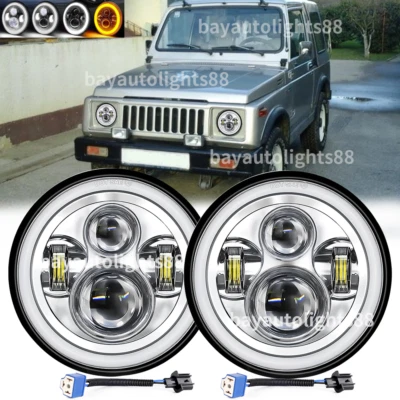 Fit Suzuki Samurai SJ410 7 inch LED Round Headlights Pair DRL Hi/Lo Beam x2 - Image 1 of 4