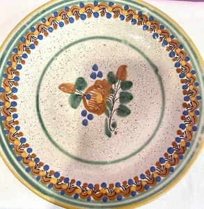 Puebla TALAVERA Mexico Pottery 9” Plate Green/Blue/Orange FLORAL - Picture 1 of 8