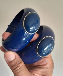 VINTAGE HOBBS Italy Ladies Bangle Arcylic Crackle Lapis Lazuli Style~Limited - Picture 1 of 12