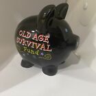 Piggy Bank Old Age Survival Fund 5" Black Ceramic Retirement Bank