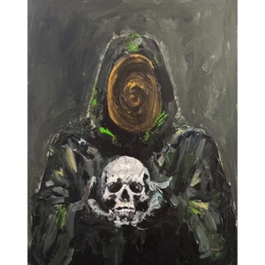 Original Dark Grim Reaper Doom Skull Death Impasto Art Painting on Canvas 16x20" - Picture 1 of 2