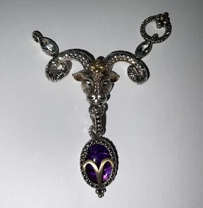 Barbara Bixby Sterling Silver 18K Gemstone Astrology Aries Pendant *NO NECKLACE - Picture 1 of 5