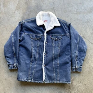 Vintage Denim Jacket Mens Large Blue Preowned Sherpa Line Outdoor Retro 90s - Picture 1 of 12