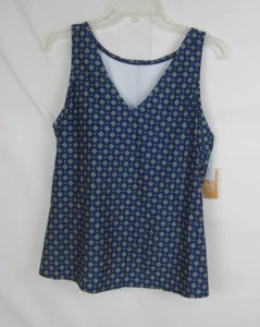 Kona Sol Women's Tile Print Tie Back Tankini Blue L - Picture 1 of 14