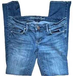 Jeans skinny American Eagle donna 6 blu elasticizzato lavaggio medio vita bassa baffi - Foto 1 di 11