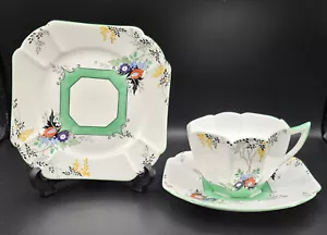 Vintage Shelley 11667 Art Deco Queen Anne Hand Painted Trio Flame Flowers 1929 - Picture 1 of 15