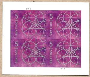 FLORAL GEOMETRY TRIANGLES CIRCLES US #5701 MVF PURPLE $5.00 STAMP PLATE BLOCK - Picture 1 of 3