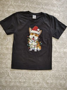 Welch Corgi Santa Christmas Tree Lights Dog Lover Shirt Kids Youth Large - Picture 1 of 2