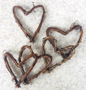5pc Natural HEART Grapevine Twig Mini Wreath Crafts DIY SET/LOT of 5 - Picture 1 of 3