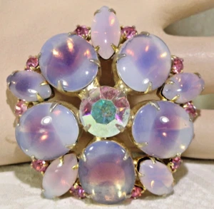 VTG GORGEOUS LAVENDER/PURPLE GIVRE OVAL CABOCHON PINK~AB RS DOMED BROOCH PIN - Picture 1 of 3