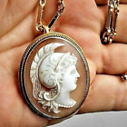 14K  Antique Athena CAMEO Female Warrior Goddess, Hand Carved Cameo GP Necklace