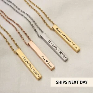 Personalized Custom Engraving Bar Necklace Name Date Necklace Women Gift - Picture 1 of 3