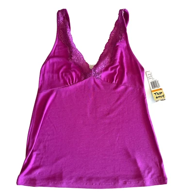 Jones New York Women's Cami Size S Plum Knit Lace Trim Adjustable Straps VNeck - Image 1 of 4