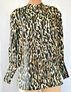 CALVIN KLEIN LEOPARD ANIMAL PRINT JEWEL COLLAR PUFFY LONG SLEEVES BLOUSE SIZE 38 - Picture 1 of 9