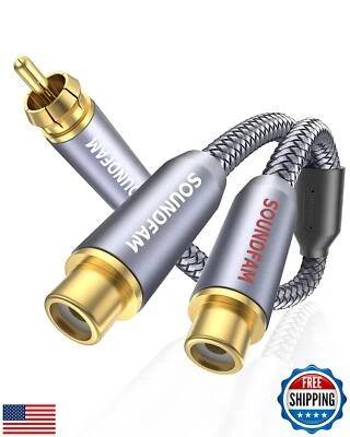 SOUNDFAM RCA Y Splitter 1 Male to 2 Female RCA/Phono Splitter Cable Stereo Y  - Image 1 of 4