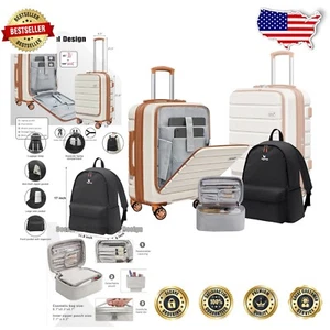 Explorer Carry-On Set: 20-Inch Suitcase, TSA Locks & Leather Makeup Bag - White - Picture 1 of 9