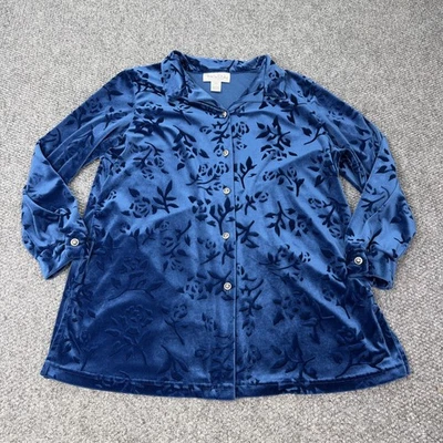 Camisa Diane Von Furstenberg Mujer Grande Azul Terciopelo Burnout Floral Hecha en EE. UU. Foto 1 de 4
