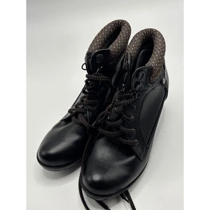 TENTACION Damen schwarze Schnürstiefeletten klobiger Absatz gemusterter Kragen Größe 24 - Bild 1 von 6