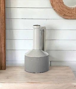 9" Gray And White Cylinder Ceramic Urns Jars - Picture 1 of 10