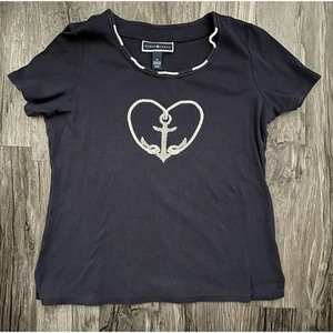 KAREN SCOTT Sport Women’s Sz M Navy Anchor Short Sleeve T-Shirt EUC - Picture 1 of 6