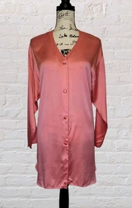 Vtg 90s Victorias Secret GOLD LABEL Silk Night Shirt Size M/L Pink Button Sexy - Picture 1 of 4