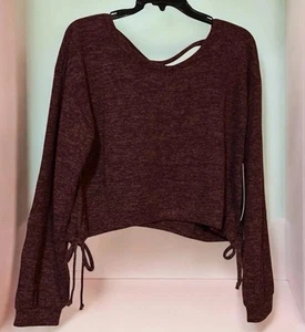 Crave Fame Damen Shirt XL Tunnelzug Criss Cross Back Langarm Oberteil Burgund - Bild 1 von 14