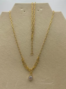 18" Necklace and bracelet set, papaerclip charm in gold, - Picture 1 of 7