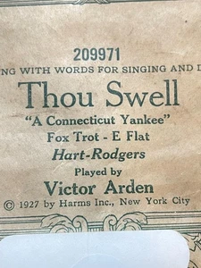 Player Piano Roll THOU SWELL A Connecticut Yankee Hart Rogers 1927 - Picture 1 of 4