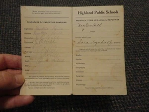 c1900 Highland Kansas School report card for Hester Hill - Sara Wynkoop, Teacher - Picture 1 of 2
