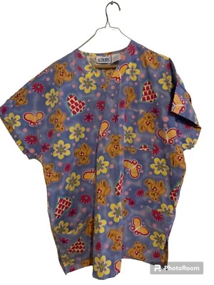 WOMENS J.I.J. SCRUBS BEAR & BUTTERFLY PRINT SCRUBS TOP  SIZE 2X - Image 1 of 4