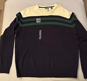 NEW IZOD XXL Mens Knit Sweater Natural Stretch Navy Striped Long Sleeve - Picture 1 of 9