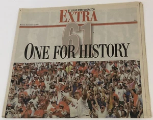 St Louis Post Dispatch Mon Sept 7 1998 Newspaper Mark McGwire Ties Maris 61 HR - Picture 1 of 3