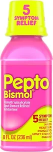 Pepto Bismol 5 Symptom Stomach Relief Liquid, Original Flavor, 8 Oz - Picture 1 of 6