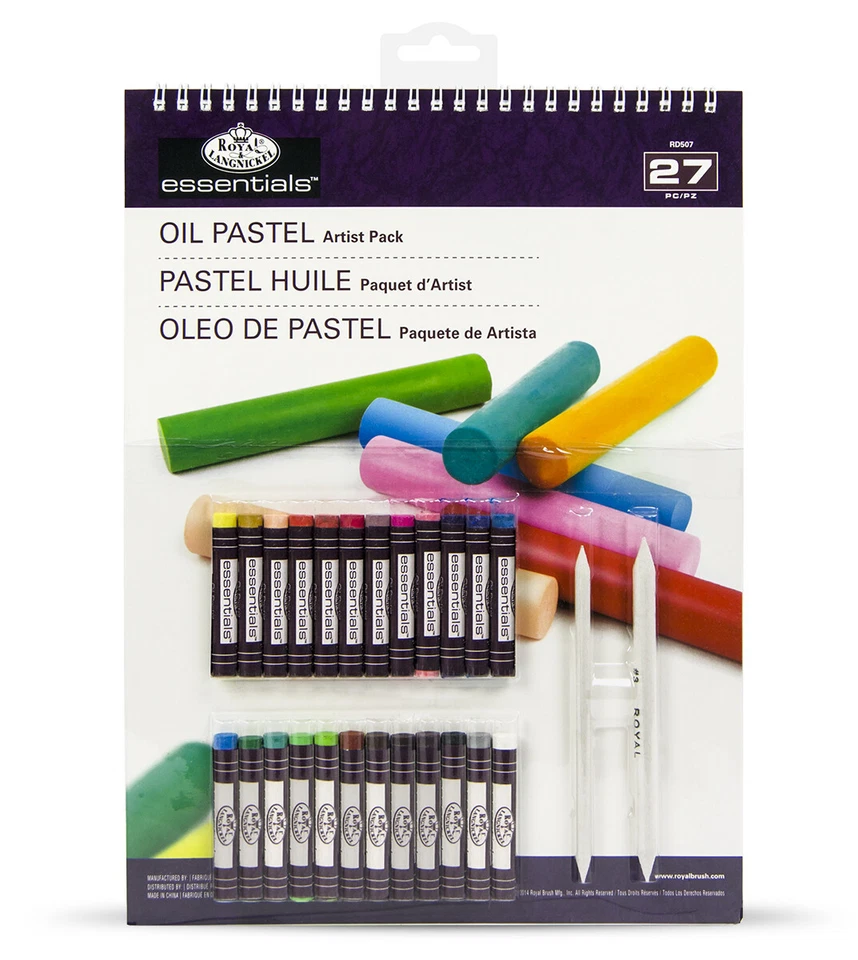 24 Round Oil Pastels Set A4 Spiral Bound Artist Pad & 2 Blending Stumps Art Set - Image 1 of 1