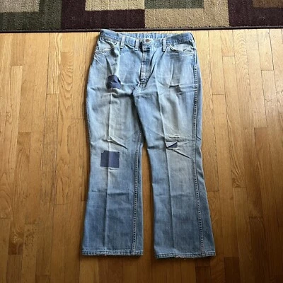 vintage 70s wrangler bell bottom flare jeans made in usa 35x28 - Image 1 of 4