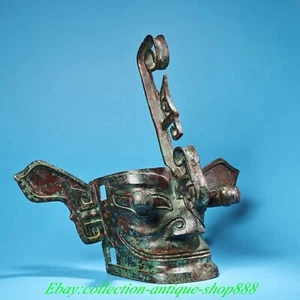 Old Chinese Shang Dynasty Bronze Ware San Xingdui People Face Head Mask Statue - Picture 1 of 9