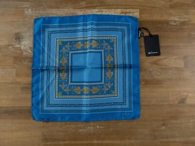 KITON Napoli blue hand made baroque print silk pocket square authentic NWT - Image 1 of 4