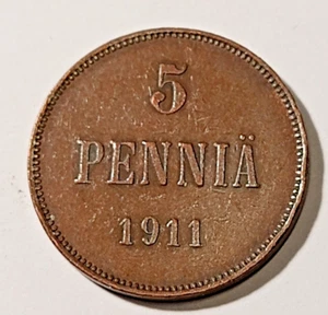 Finland  * 5 penniä 1911 Copper *Good condition*1+ - Picture 1 of 2
