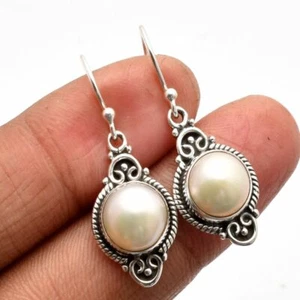 Pearl Gemstone Solid 925 Sterling Silver Earring Jewelry 1.24" SE-4768 - Picture 1 of 1