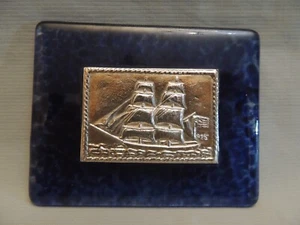 Collectible decorative silver 925 ship on blue glass - Picture 1 of 6