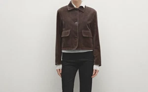 Trendige Vintage Wildlederjacke Damen braun Cropped Jacke mit Taschen - Bild 1 von 12