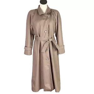 London Fog Womens 8 Trench Coat Taupe Buttons LS Belt Zip Out Lining USA VTG - Picture 1 of 8