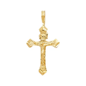 14K Yellow Gold Jesus Cross Crucifix Small Tiny Pendant Charm For Necklace Chain - Picture 1 of 3