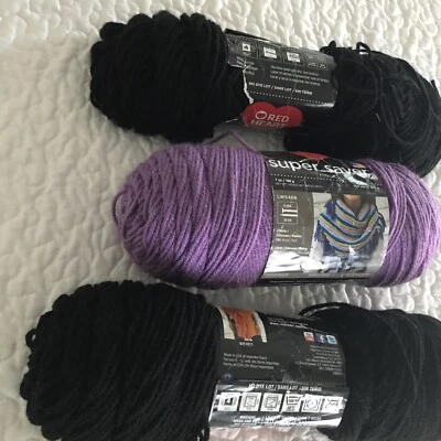 Fio Red Heart Super Saver penteado 7 oz acrílico 2-preto 1-Med roxo lote de 3 - Imagem 1 de 4