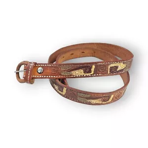 Cintura vintage in pelle lavorata floreale dipinta a mano fiore western cowboy taglia 32 - Foto 1 di 15