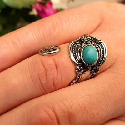 Anillo envolvente redondo piedra rosa turquesa ajustable plata s925 damas joyas Foto 1 de 4