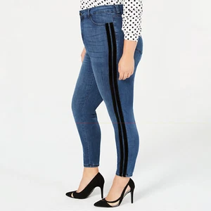 Celebrity Pink Womens Blue Striped High Rise Skinny Denim Ankle Jeans Plus 22 24 - Picture 1 of 9