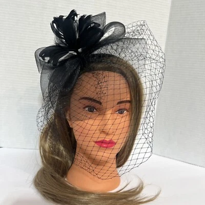 $48 Bellissima Millinery Collection Feather & Net Fascinator Black - Image 1 of 4