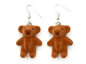 Teddy Bär Ohrringe Miniblings Hänger Teddybär Bärchen Grizzly Flock hellbraun - Picture 1 of 3