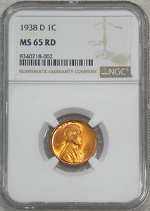 1938-D Lincoln Cent NGC MS65RD Bright Red with Superb Luster, PQ #B63U - Picture 1 of 4